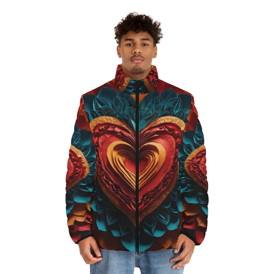 Vibrant Heart Bloom - Puffer Jacket - All Over Prints - g(0D·IO) - S - Black zipper -