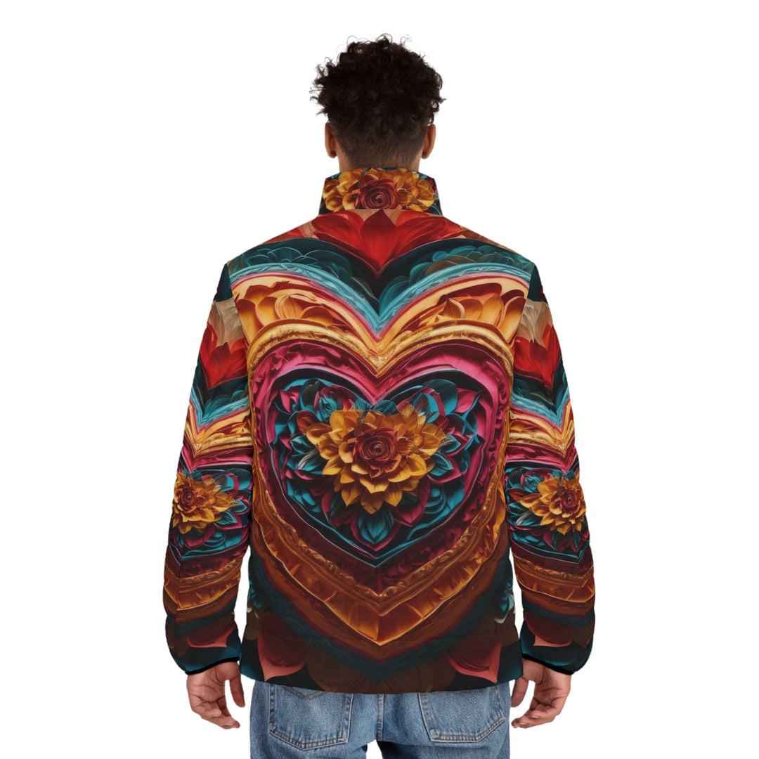 Vibrant Heart Bloom - Puffer Jacket - All Over Prints - g(0D·IO) - S - Black zipper -