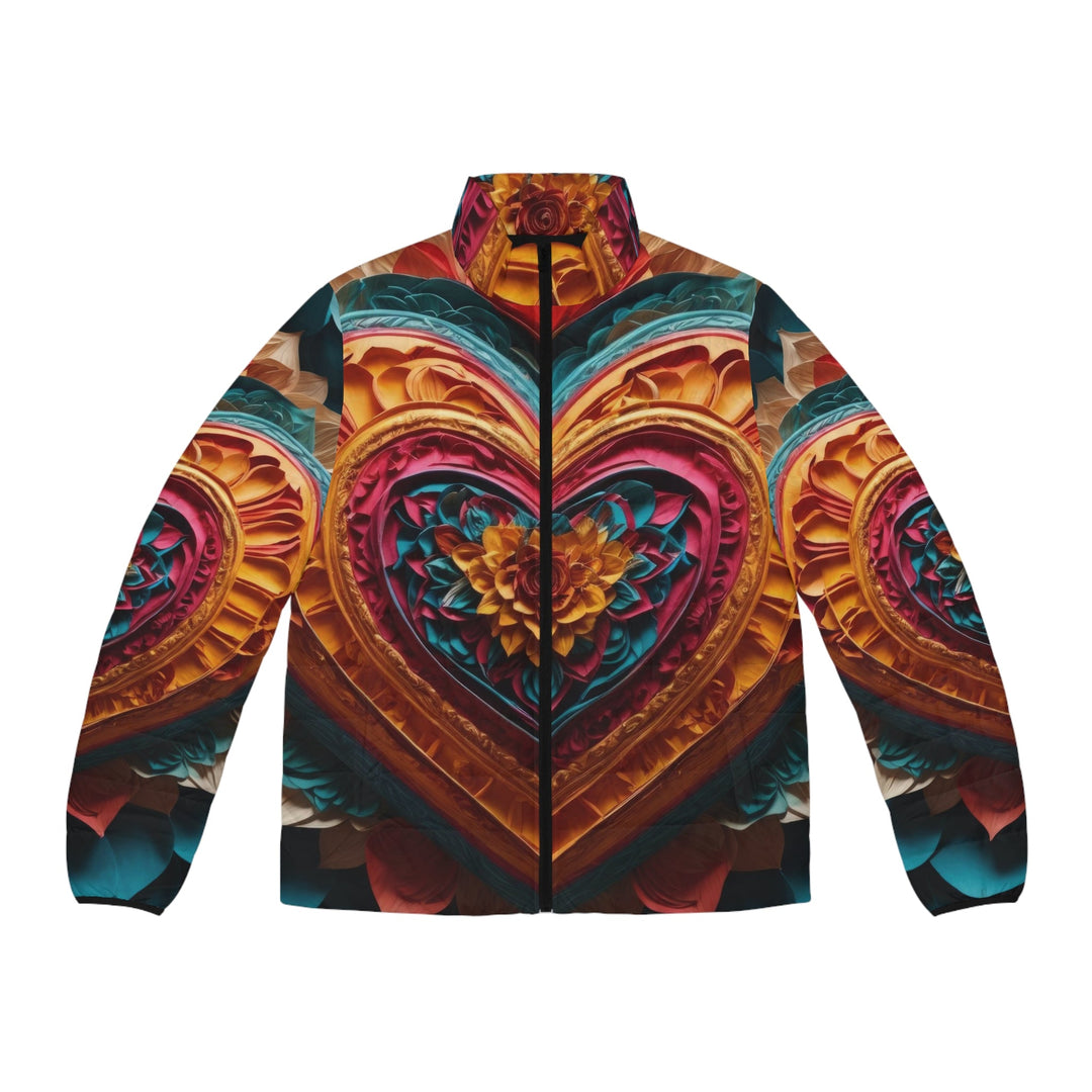 Vibrant Heart Bloom - Puffer Jacket - All Over Prints - g(0D·IO) - S - Black zipper -