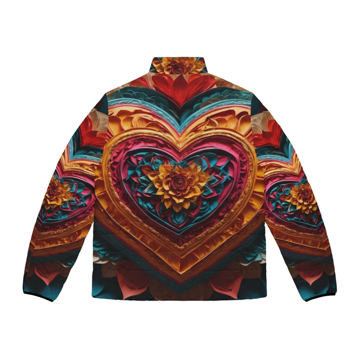 Vibrant Heart Bloom - Puffer Jacket - All Over Prints - g(0D·IO) - S - Black zipper -