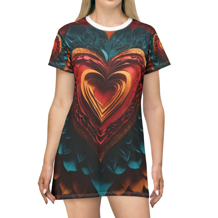 Vibrant Heart Bloom - T-Shirt Dress - All Over Prints - g(0D·IO) - XS - -