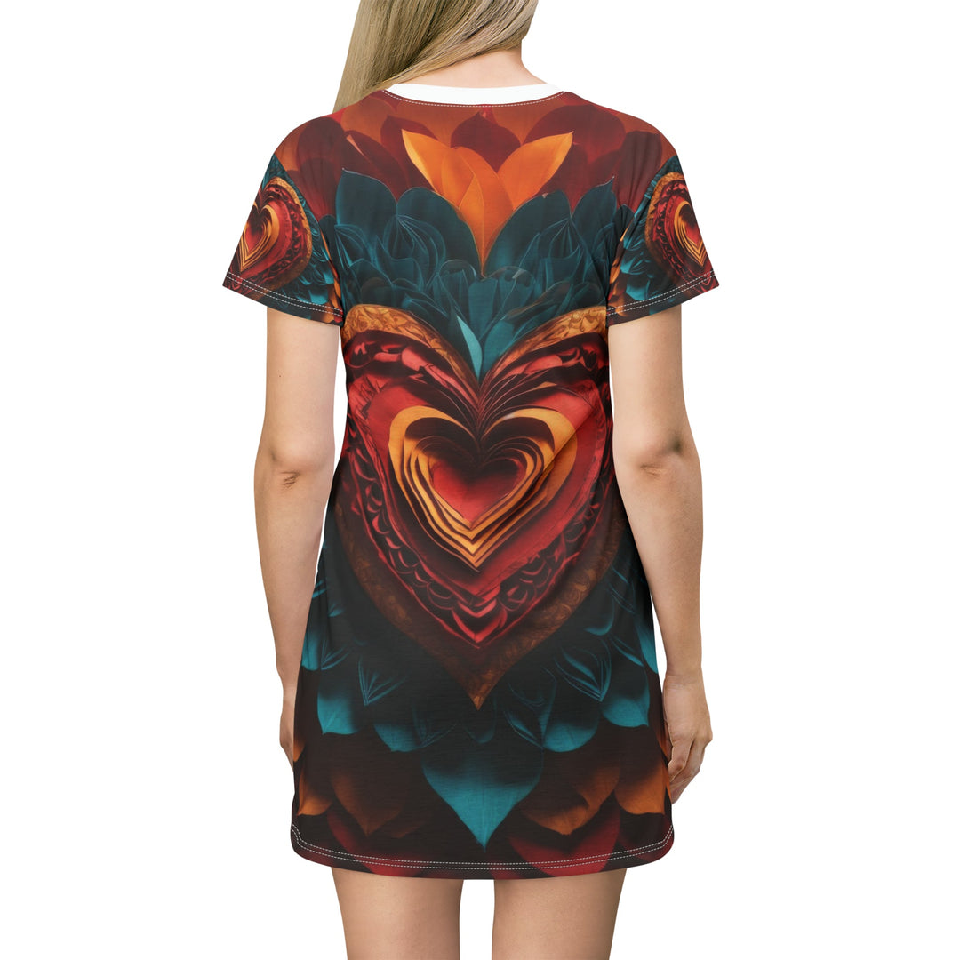 Vibrant Heart Bloom - T-Shirt Dress - All Over Prints - g(0D·IO) - XS - -