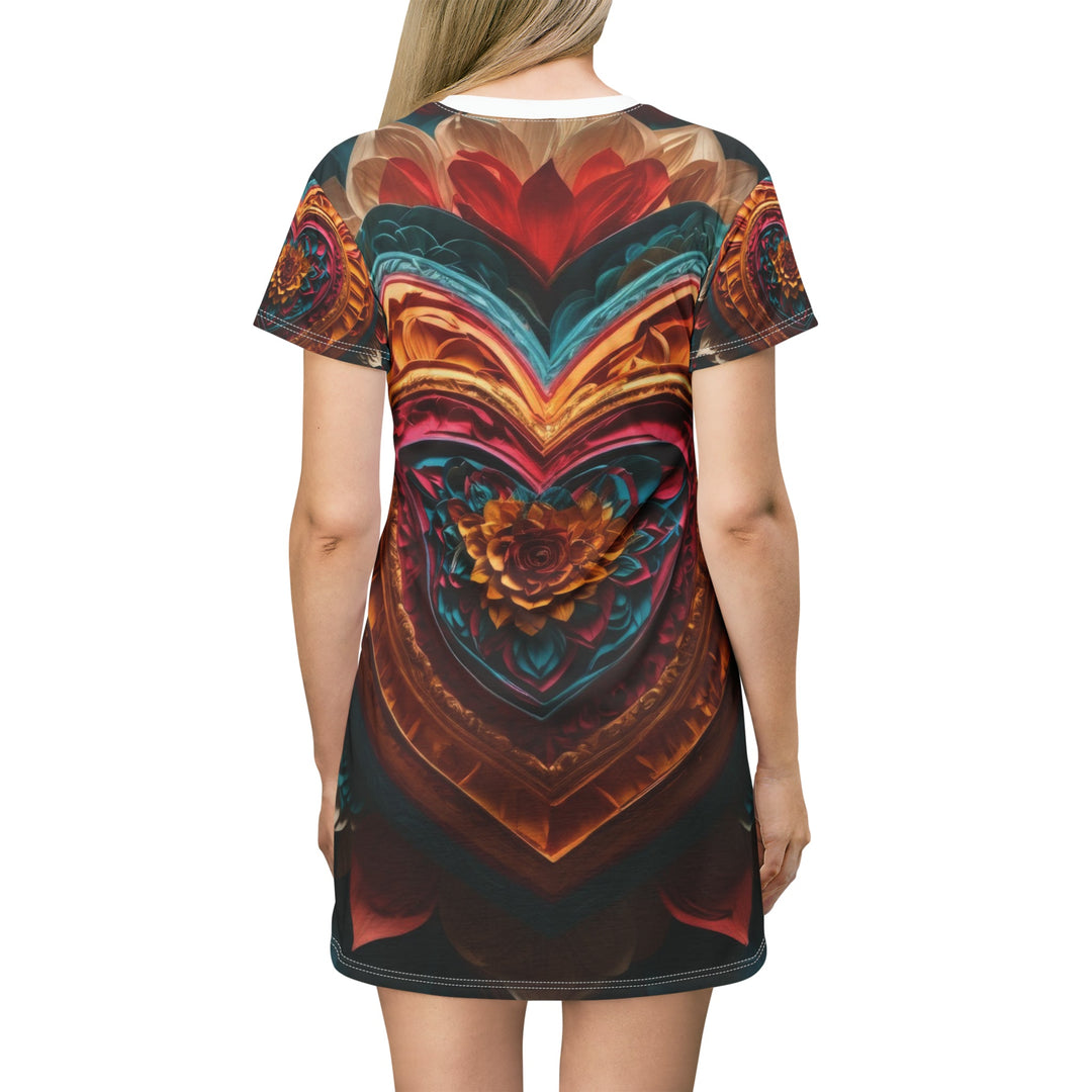 Vibrant Heart Bloom - T-Shirt Dress - All Over Prints - g(0D·IO) - XS - -