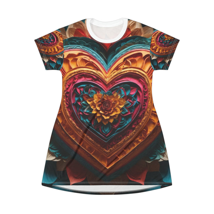 Vibrant Heart Bloom - T-Shirt Dress - All Over Prints - g(0D·IO) - XS - -