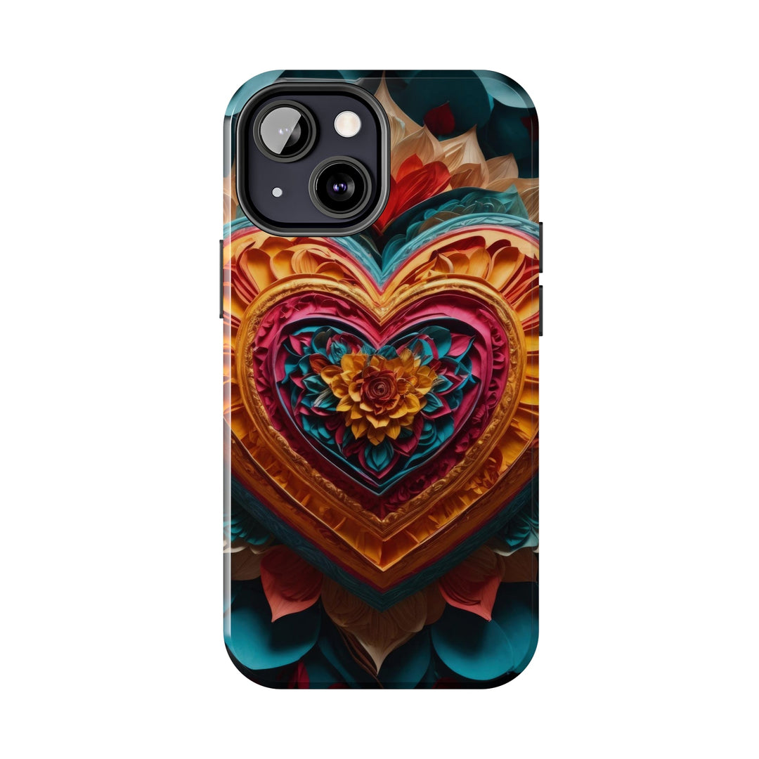 Vibrant Heart Bloom - Tough Phone Case - Phone Case - g(0D·IO) - iPhone 13 Mini - -