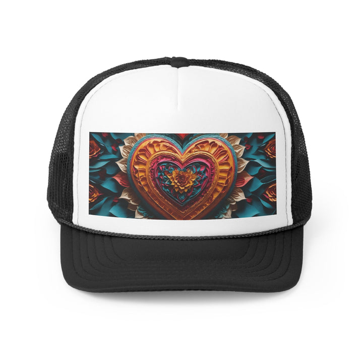 Vibrant Heart Bloom - Trucker Hat - Hats - g(0D·IO) - Black - One size -