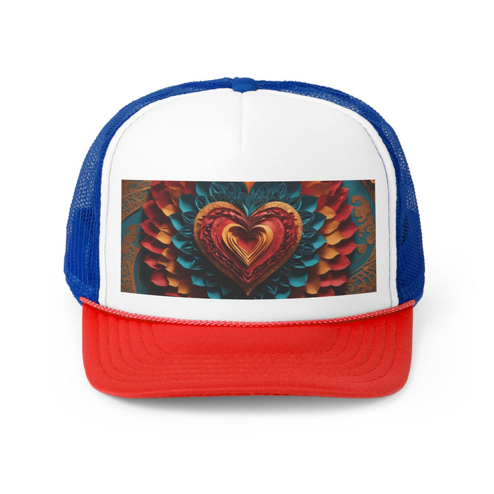 Vibrant Heart Bloom - Trucker Hat - Hats - g(0D·IO) - Blue/Red - One size -