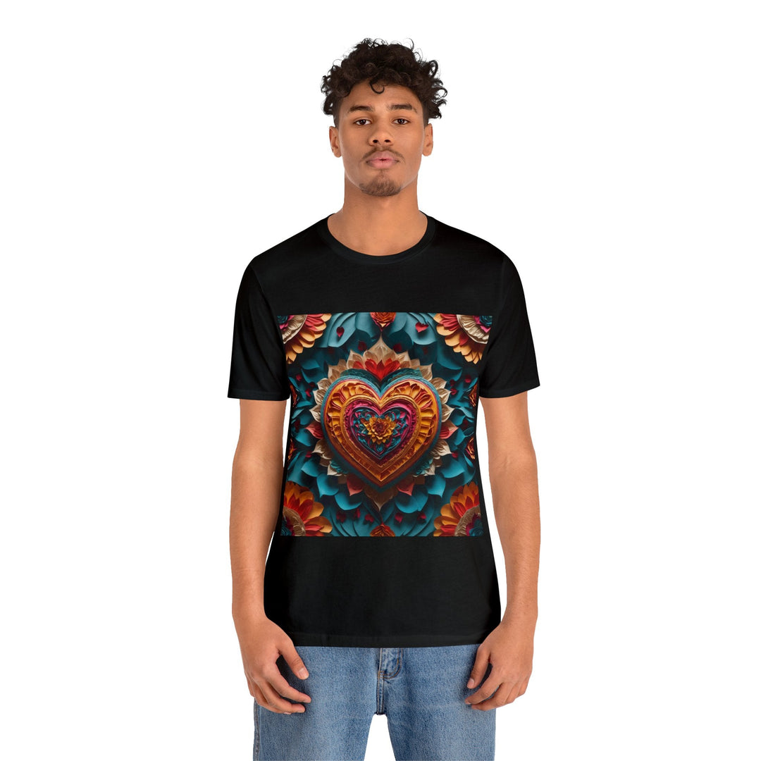 Vibrant Heart Bloom - Unisex Jersey Short Sleeve Tee - T-Shirt - g(0D·IO) - Black - S -