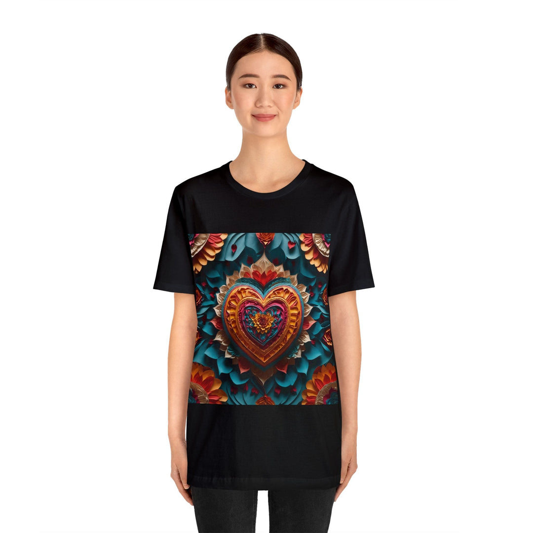 Vibrant Heart Bloom - Unisex Jersey Short Sleeve Tee - T-Shirt - g(0D·IO) - Black - S -