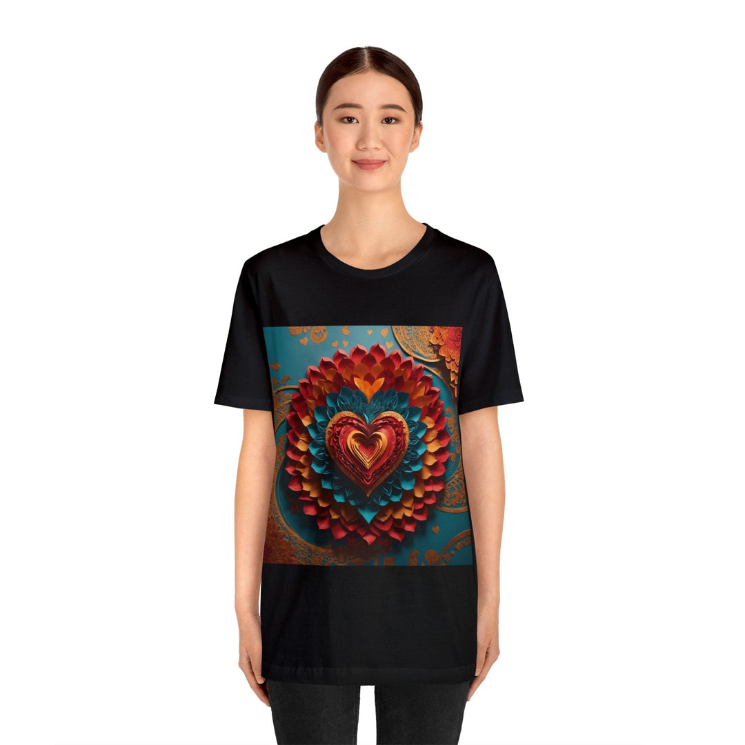 Vibrant Heart Bloom - Unisex Jersey Short Sleeve Tee - T-Shirt - g(0D·IO) - Black - S -