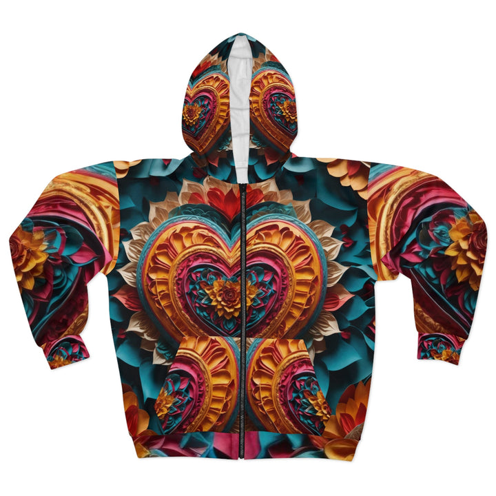 Vibrant Heart Bloom - Unisex Zip Hoodie - All Over Prints - g(0D·IO) - XS - -