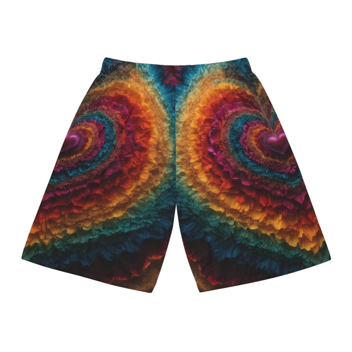 Vibrant Heart Layers - AOP Basketball Shorts - All Over Prints - g(0D·IO) - Seam thread color automatically matched to design - S -