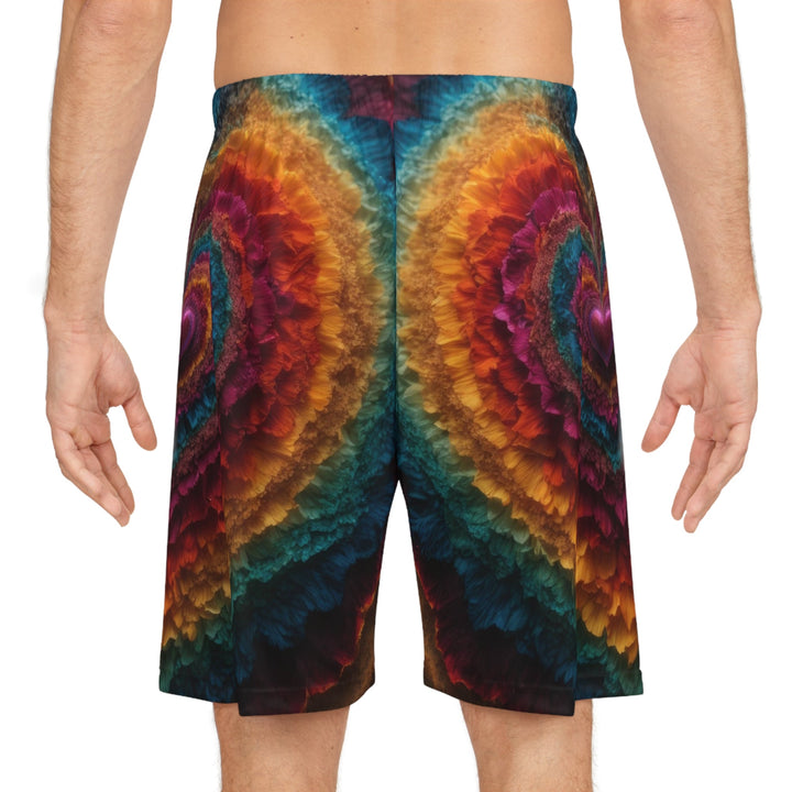 Vibrant Heart Layers - AOP Basketball Shorts - All Over Prints - g(0D·IO) - Seam thread color automatically matched to design - S -