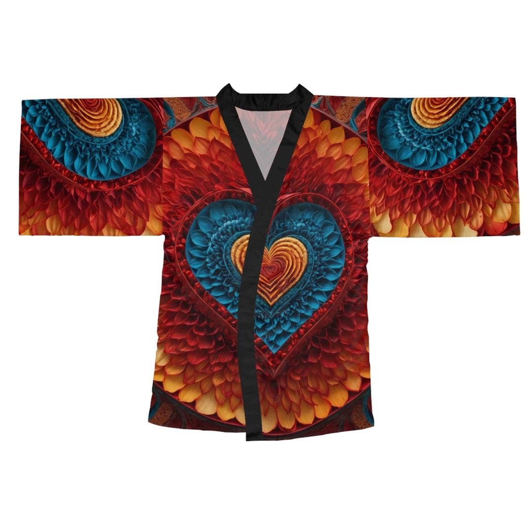 Vibrant Heart Layers - Long Sleeve Kimono Robe - All Over Prints - g(0D·IO) - XS - Black -