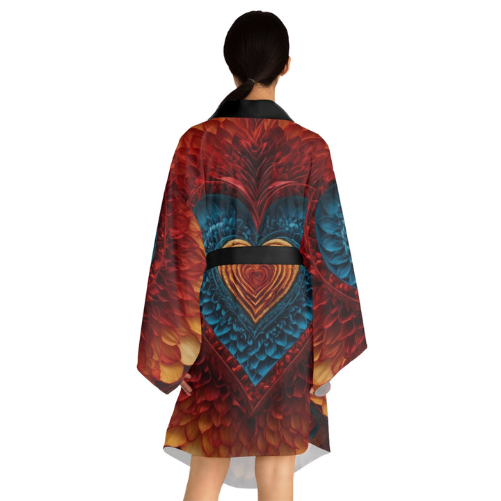 Vibrant Heart Layers - Long Sleeve Kimono Robe - All Over Prints - g(0D·IO) - XS - Black -