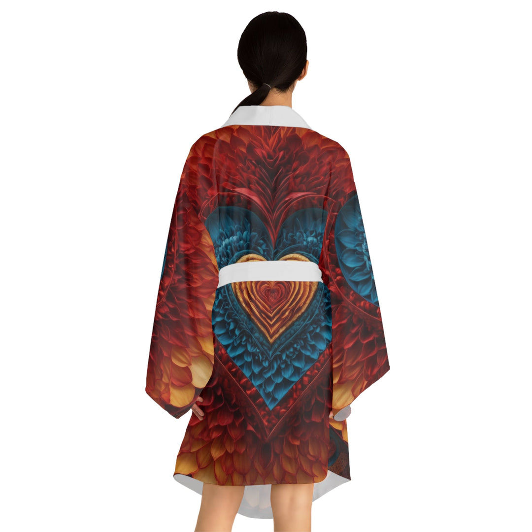 Vibrant Heart Layers - Long Sleeve Kimono Robe - All Over Prints - g(0D·IO) - XS - Black -