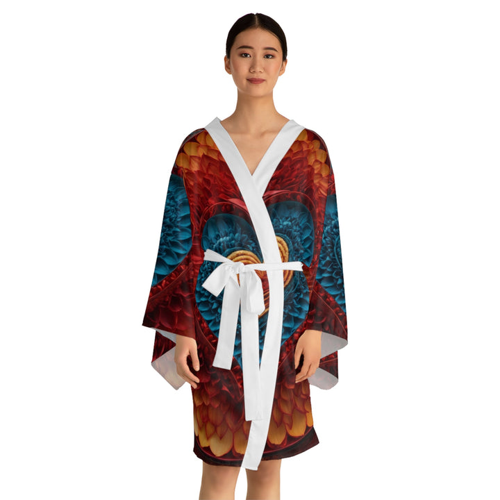 Vibrant Heart Layers - Long Sleeve Kimono Robe - All Over Prints - g(0D·IO) - XS - Black -