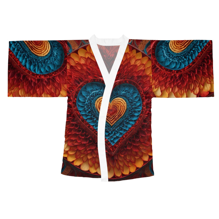 Vibrant Heart Layers - Long Sleeve Kimono Robe - All Over Prints - g(0D·IO) - XS - White -