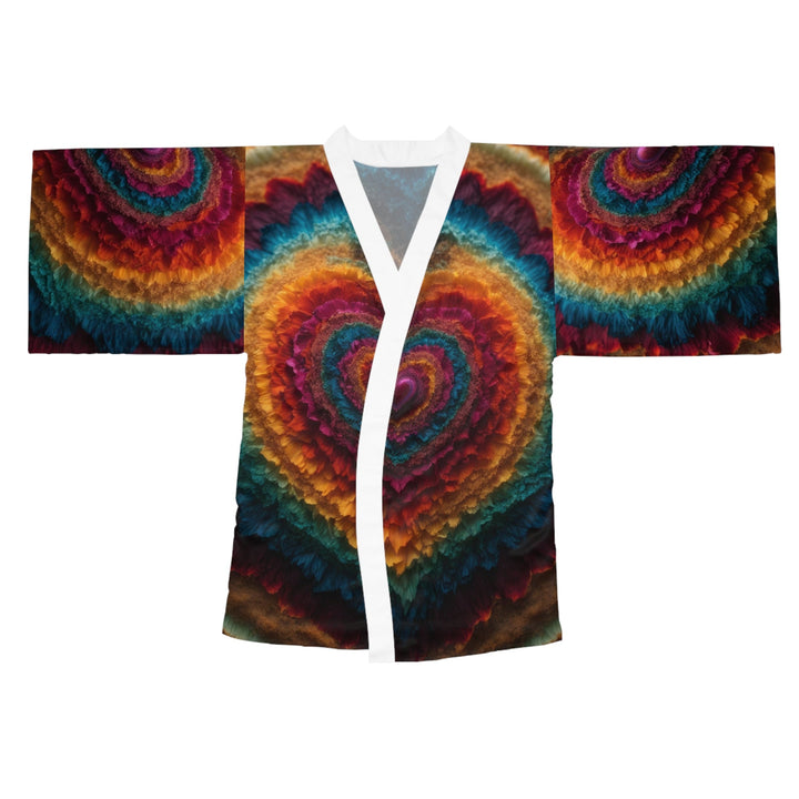 Vibrant Heart Layers - Long Sleeve Kimono Robe - All Over Prints - g(0D·IO) - XS - White -