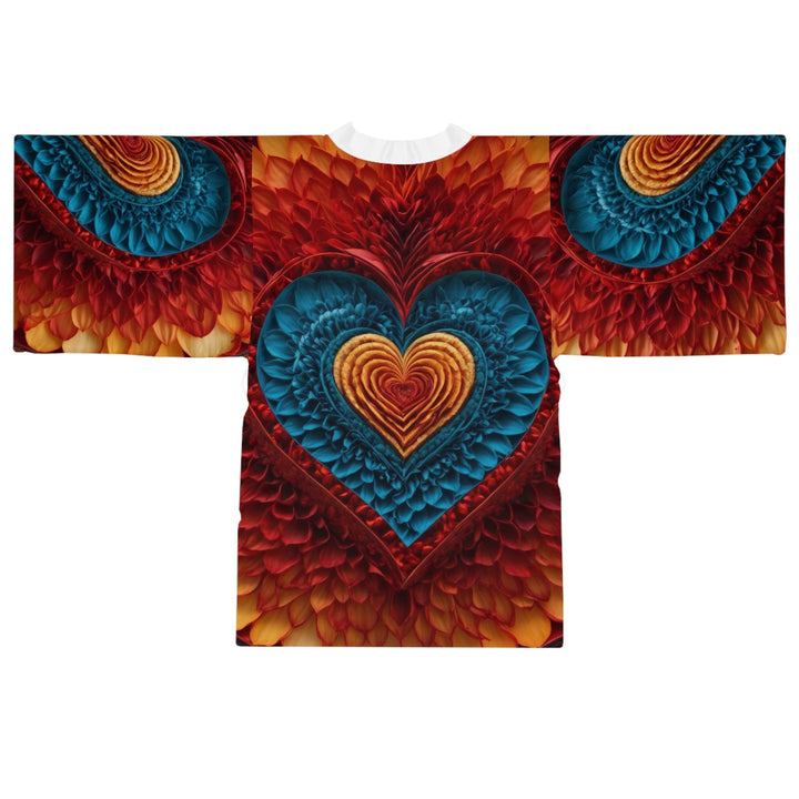 Vibrant Heart Layers - Long Sleeve Kimono Robe - All Over Prints - g(0D·IO) - XS - Black -