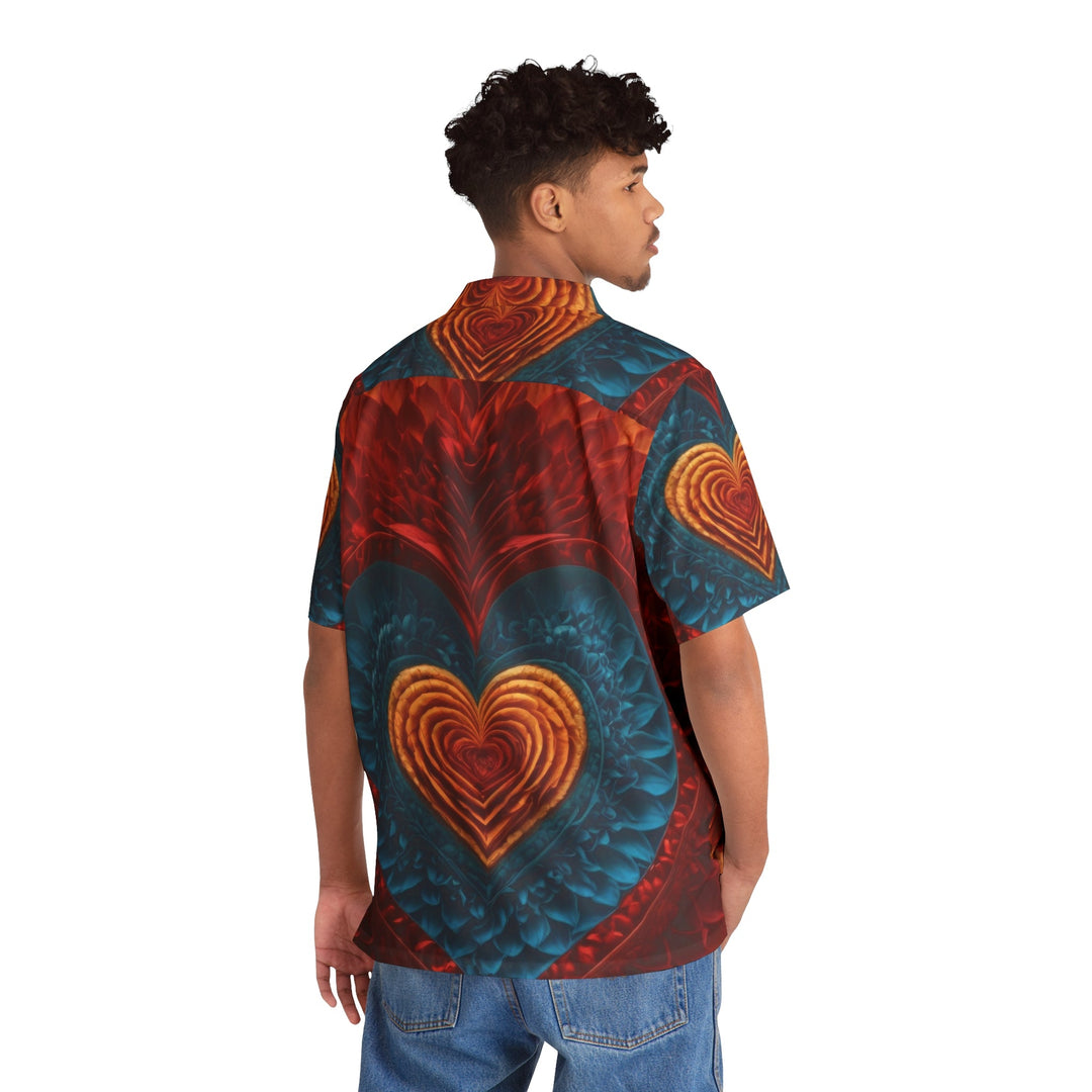 Vibrant Heart Layers - Men's Hawaiian Shirt - All Over Prints - g(0D·IO) - S - Black -