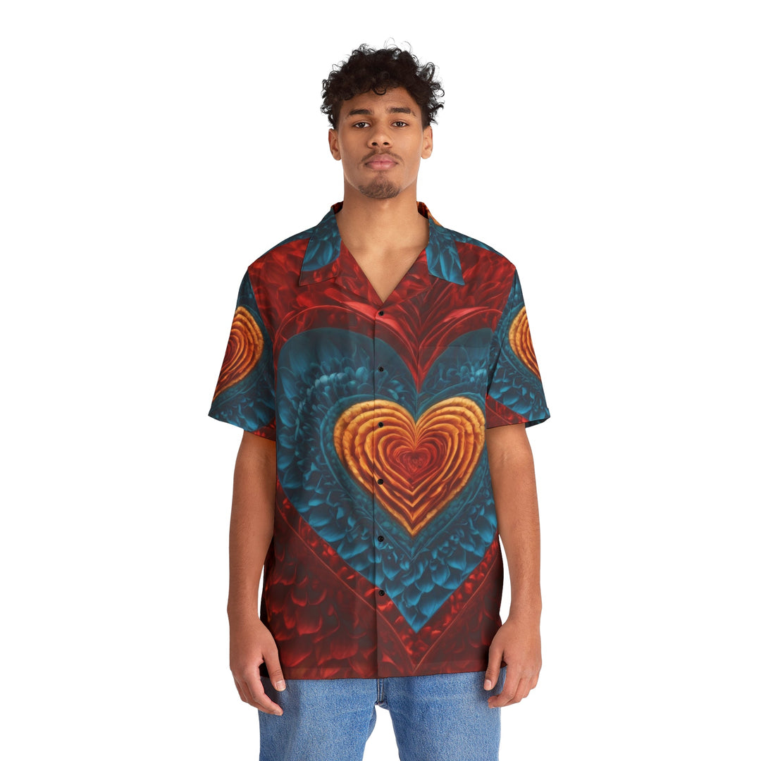 Vibrant Heart Layers - Men's Hawaiian Shirt - All Over Prints - g(0D·IO) - S - Black -