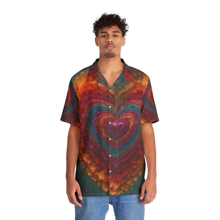 Vibrant Heart Layers - Men's Hawaiian Shirt - All Over Prints - g(0D·IO) - S - Black -