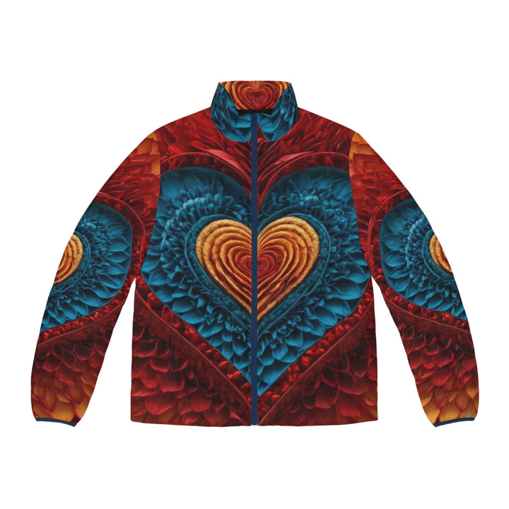 Vibrant Heart Layers - Puffer Jacket - All Over Prints - g(0D·IO) - S - Dark blue zipper -