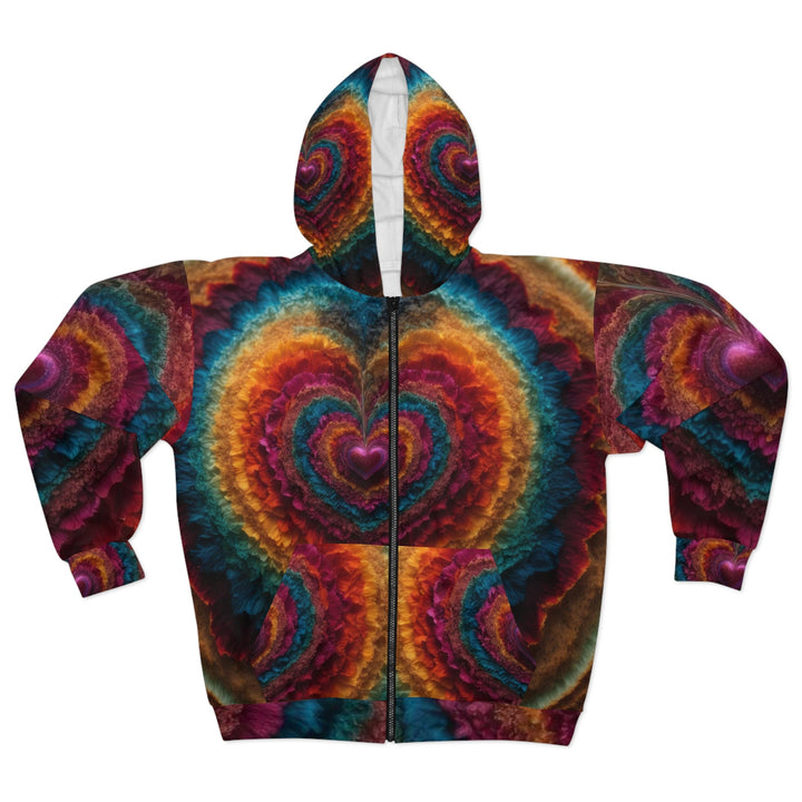 Vibrant Heart Layers - Unisex Zip Hoodie - All Over Prints - g(0D·IO) - XS - -