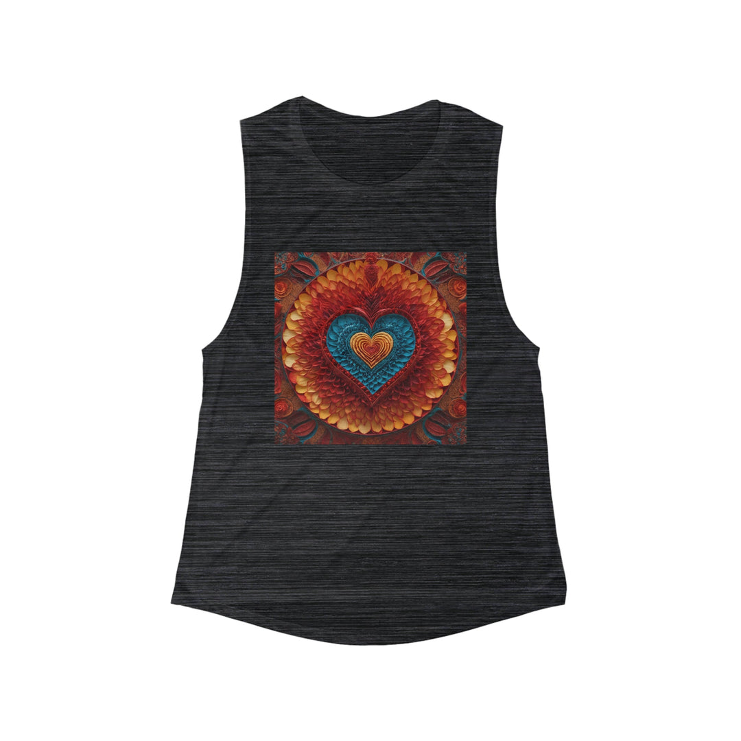 Vibrant Heart Layers - Women's Flowy Scoop Muscle Tank - Tank Top - g(0D·IO) - S - Black Slub -