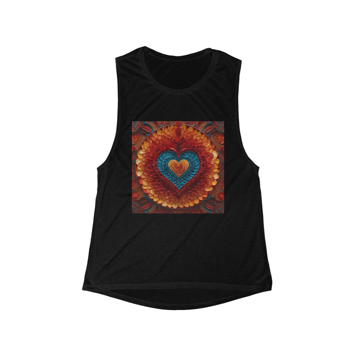 Vibrant Heart Layers - Women's Flowy Scoop Muscle Tank - Tank Top - g(0D·IO) - S - Black -