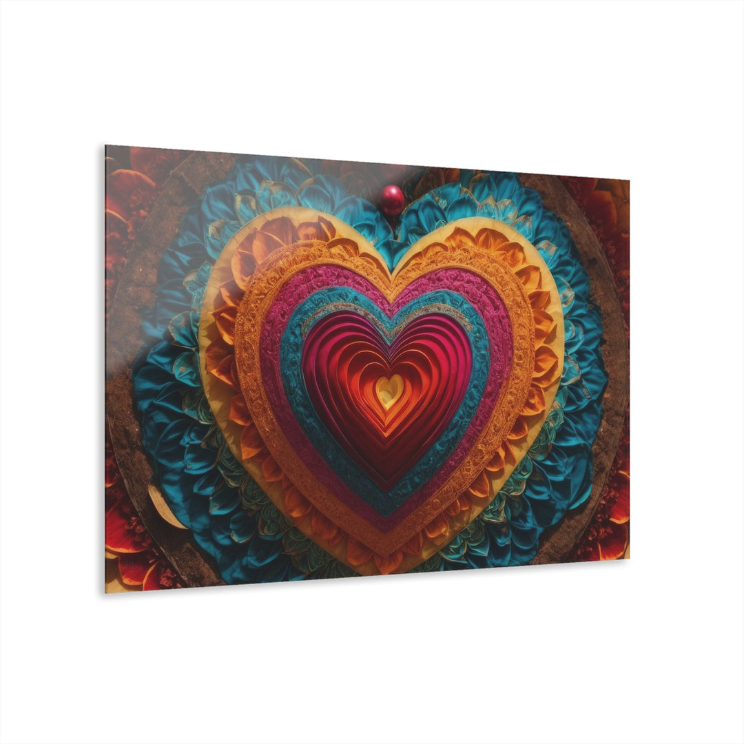 Vibrant Heart Mandala - Acrylic Prints (French Cleat Hanging) - Home Decor - g(0D·IO) - 36" x 24" (Horizontal) - 0.25'' -