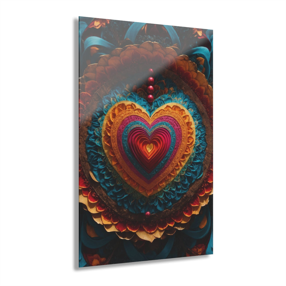 Vibrant Heart Mandala - Acrylic Prints (French Cleat Hanging) - Home Decor - g(0D·IO) - 24" x 36" (Vertical) - 0.25'' -