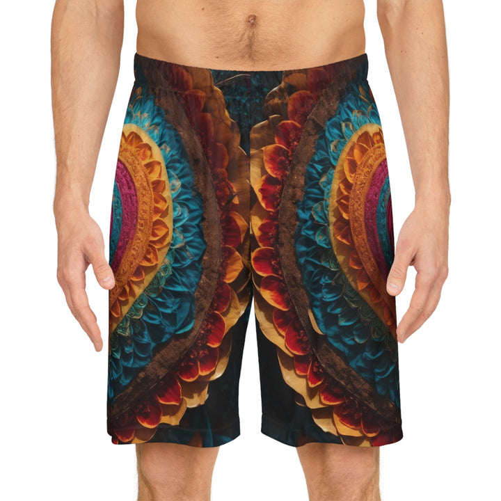 Vibrant Heart Mandala - AOP Basketball Shorts - All Over Prints - g(0D·IO) - Seam thread color automatically matched to design - XS -