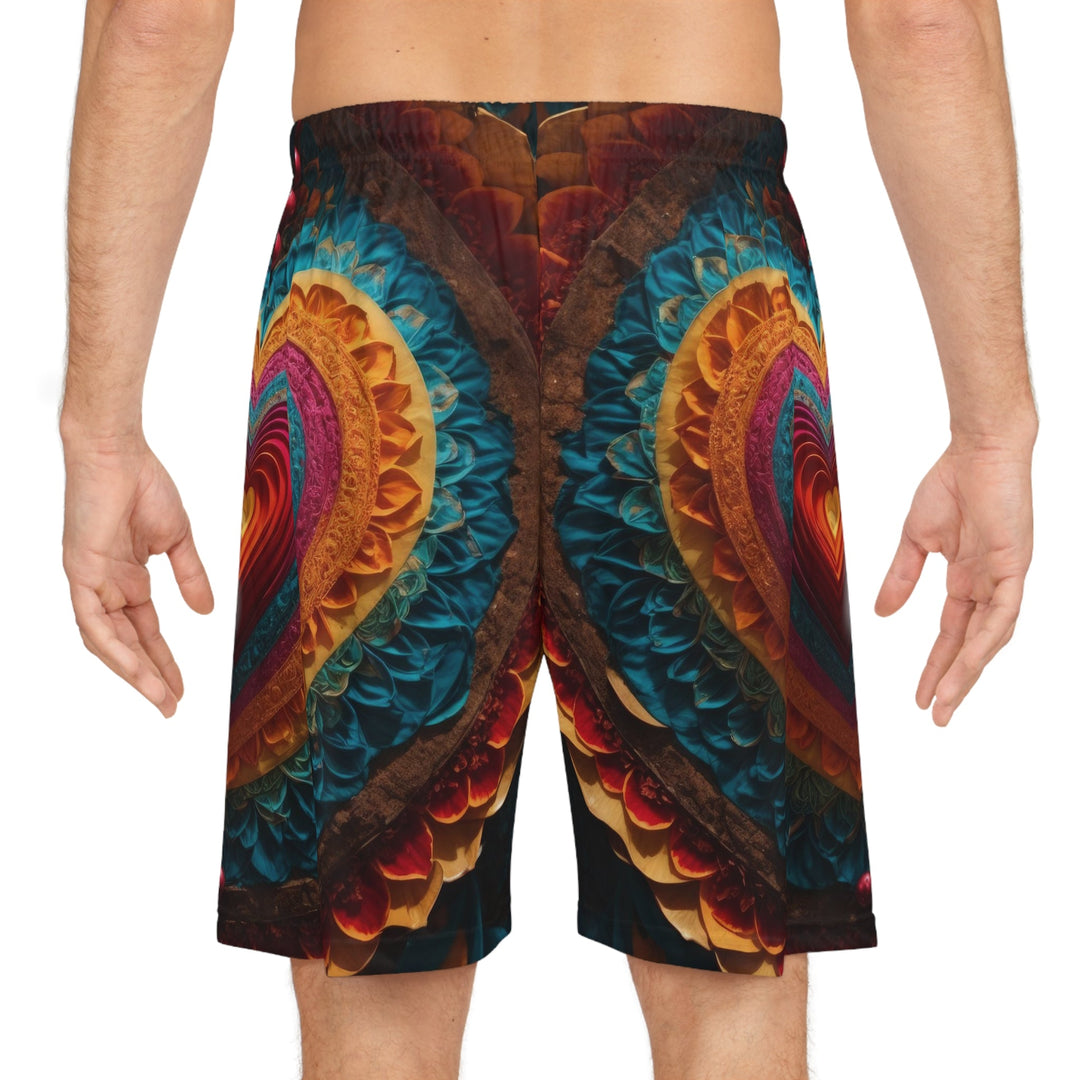 Vibrant Heart Mandala - AOP Basketball Shorts - All Over Prints - g(0D·IO) - Seam thread color automatically matched to design - XS -