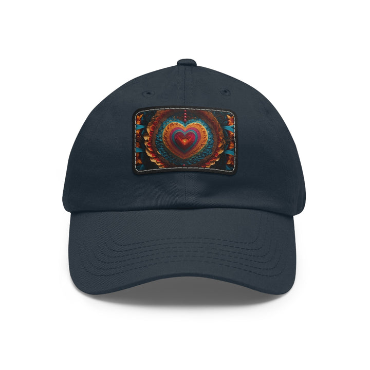 Vibrant Heart Mandala - Dad Hat - Hats - g(0D·IO) - Navy / Black patch - Rectangle - One size