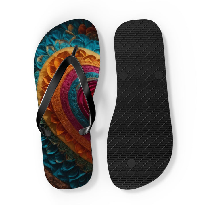 Vibrant Heart Mandala - Flip Flops - Shoes - g(0D·IO) - XL - Black sole -