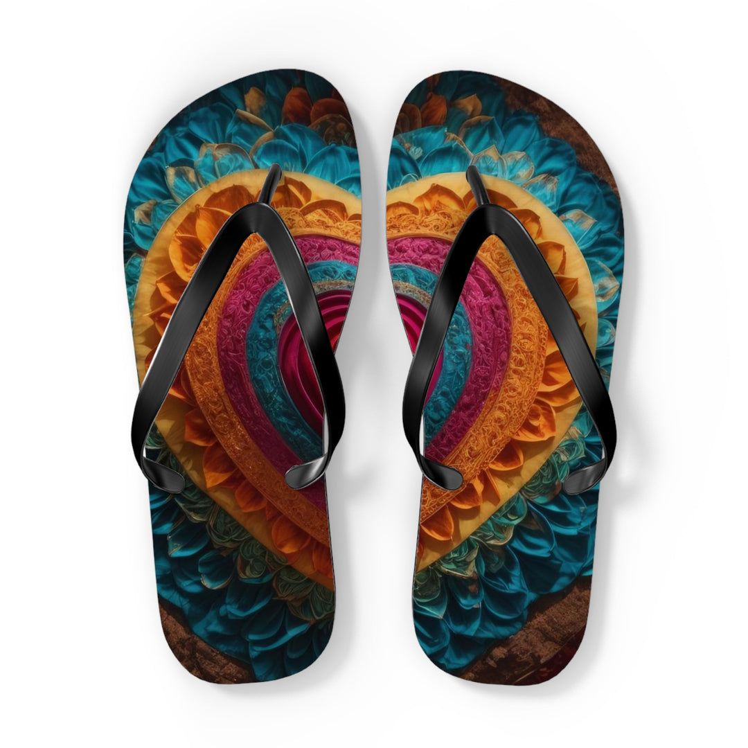 Vibrant Heart Mandala - Flip Flops - Shoes - g(0D·IO) - XL - Black sole -