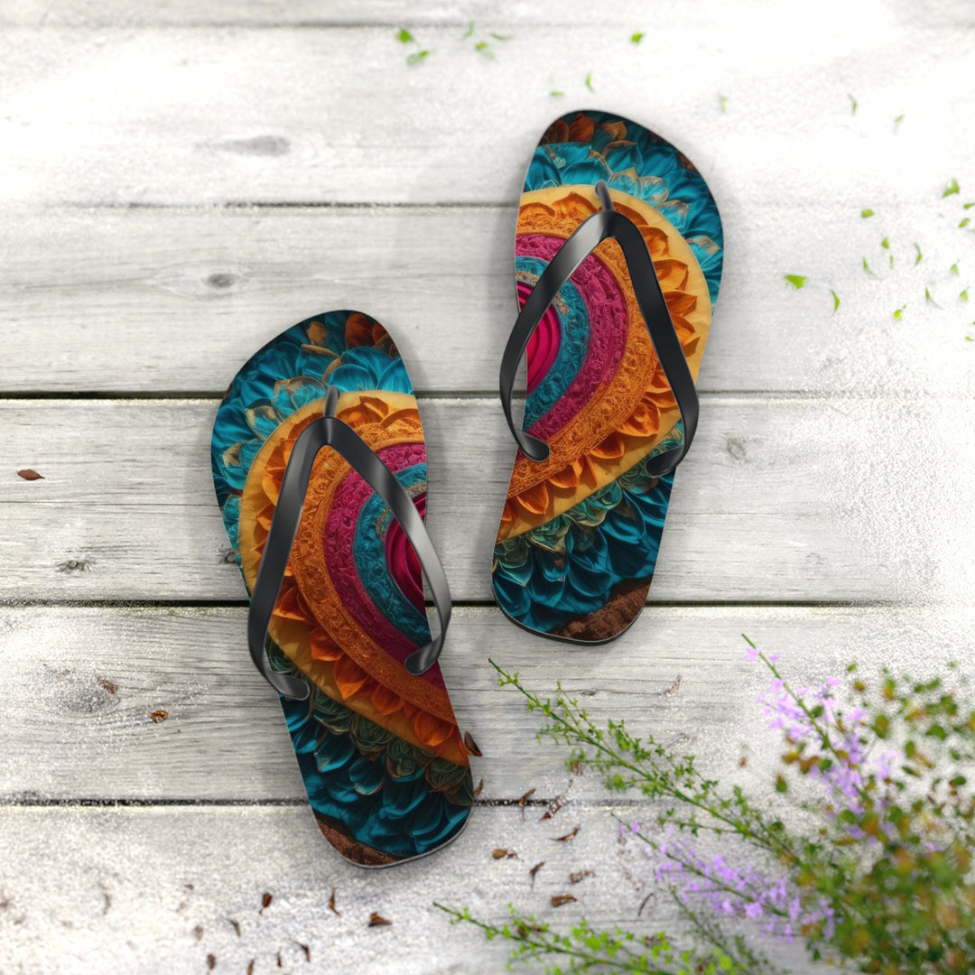 Vibrant Heart Mandala - Flip Flops - Shoes - g(0D·IO) - XL - Black sole -