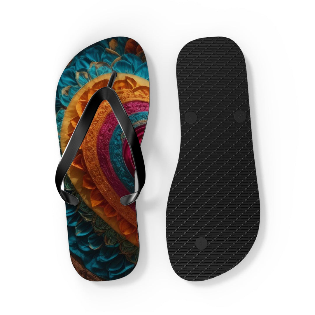 Vibrant Heart Mandala - Flip Flops - Shoes - g(0D·IO) - XL - Black sole -