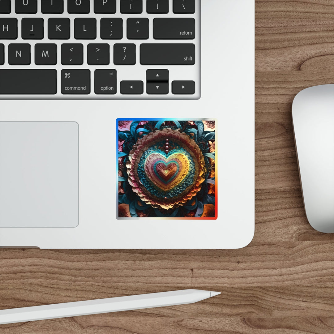 Vibrant Heart Mandala - Holographic Die-Cut Sticker - Paper products - g(0D·IO) - 5" × 5" - Die-Cut - Holographic