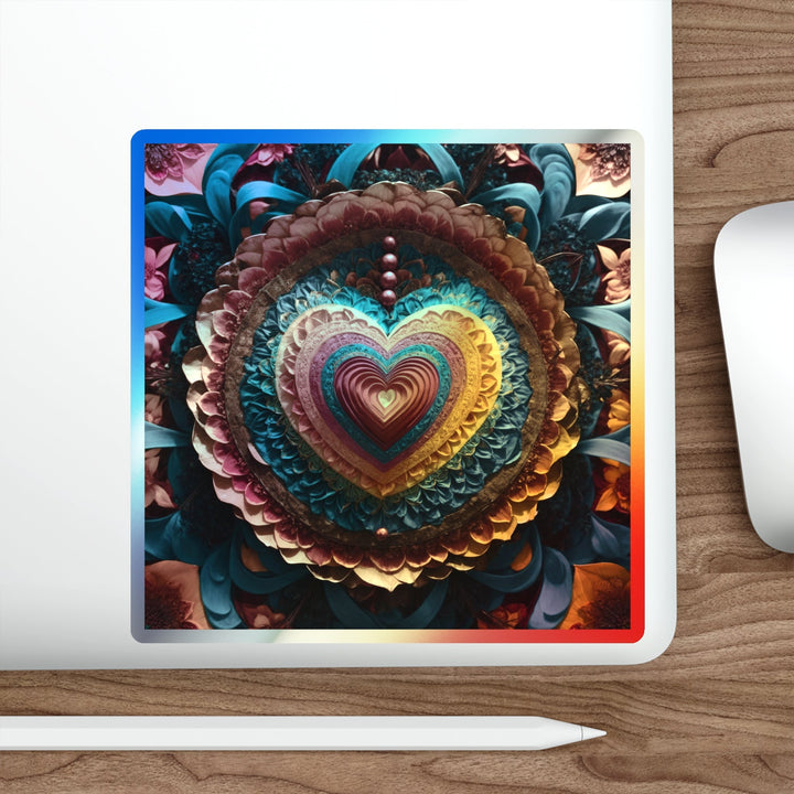 Vibrant Heart Mandala - Holographic Die-Cut Sticker - Paper products - g(0D·IO) - 5" × 5" - Die-Cut - Holographic