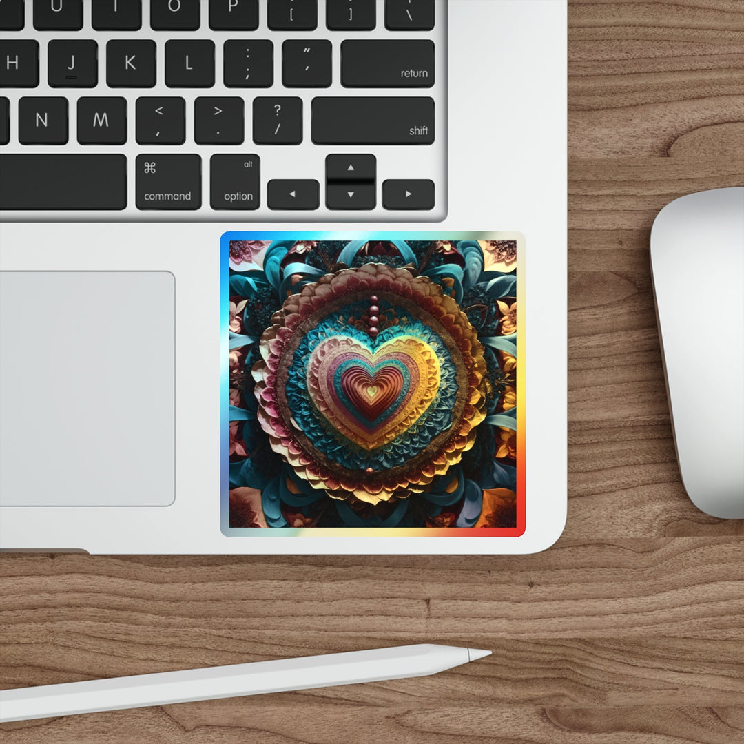 Vibrant Heart Mandala - Holographic Die-Cut Sticker - Paper products - g(0D·IO) - 5" × 5" - Die-Cut - Holographic