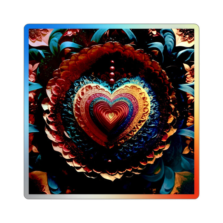 Vibrant Heart Mandala - Holographic Die-Cut Sticker - Paper products - g(0D·IO) - 4" × 4" - Die-Cut - Holographic