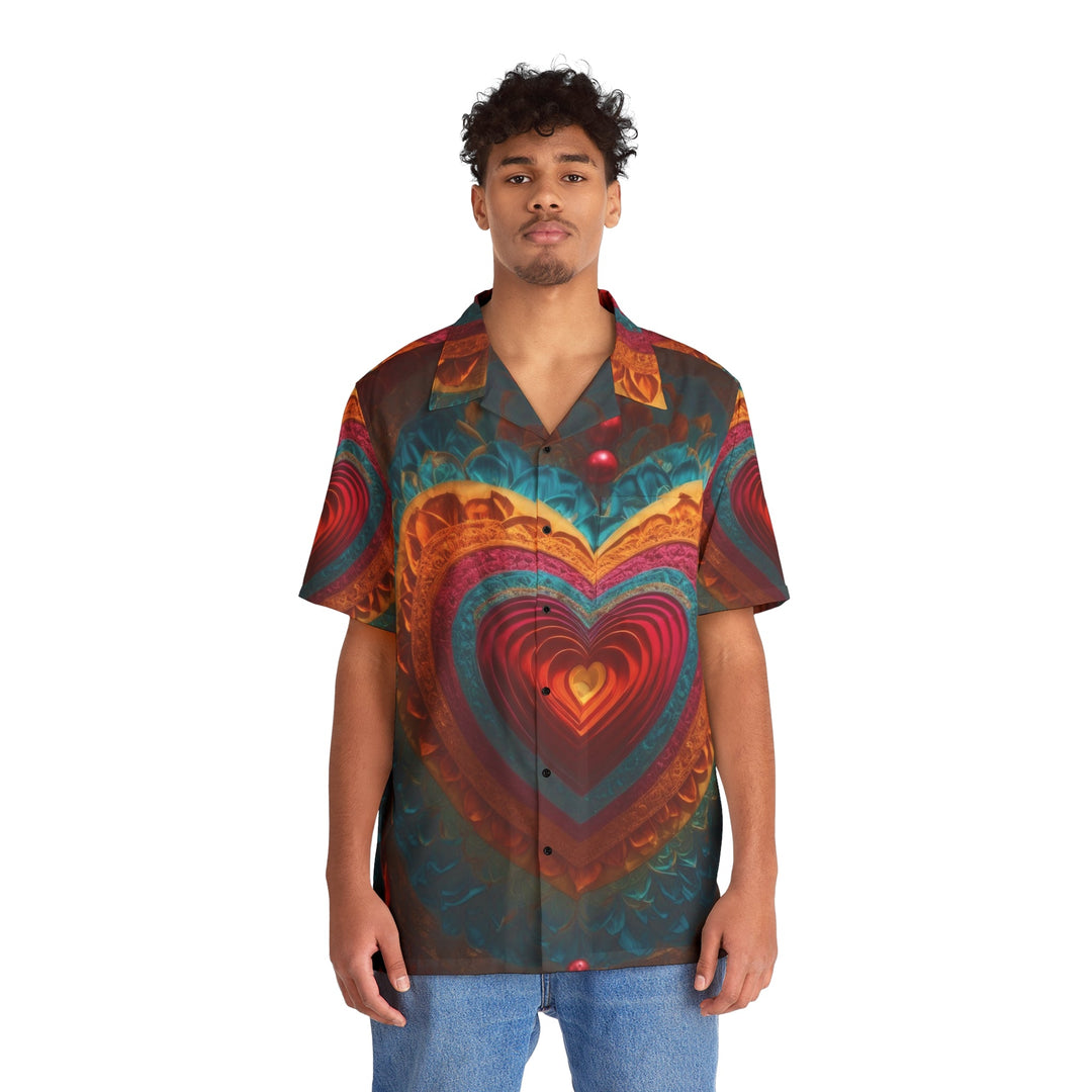 Vibrant Heart Mandala - Men's Hawaiian Shirt - All Over Prints - g(0D·IO) - S - Black -