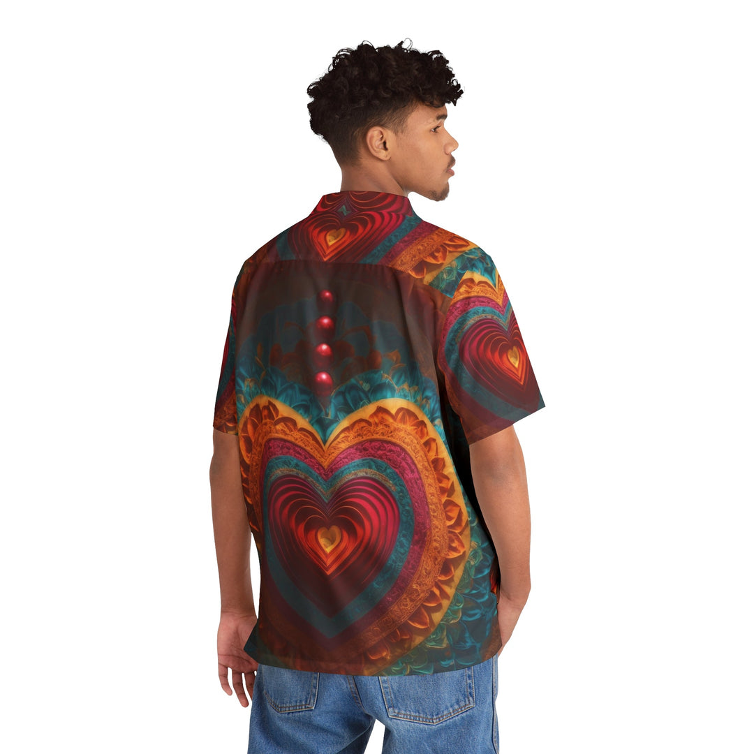 Vibrant Heart Mandala - Men's Hawaiian Shirt - All Over Prints - g(0D·IO) - S - Black -