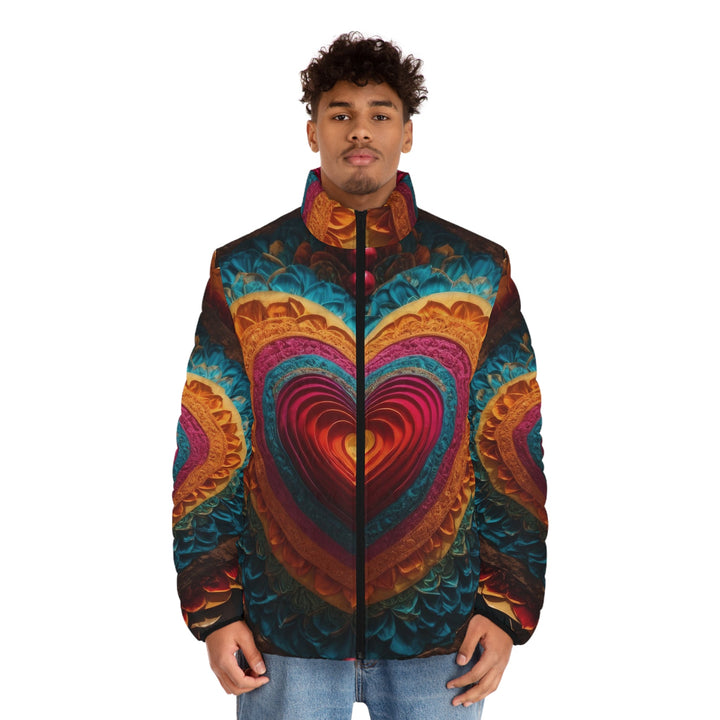 Vibrant Heart Mandala - Puffer Jacket - All Over Prints - g(0D·IO) - S - Black zipper -