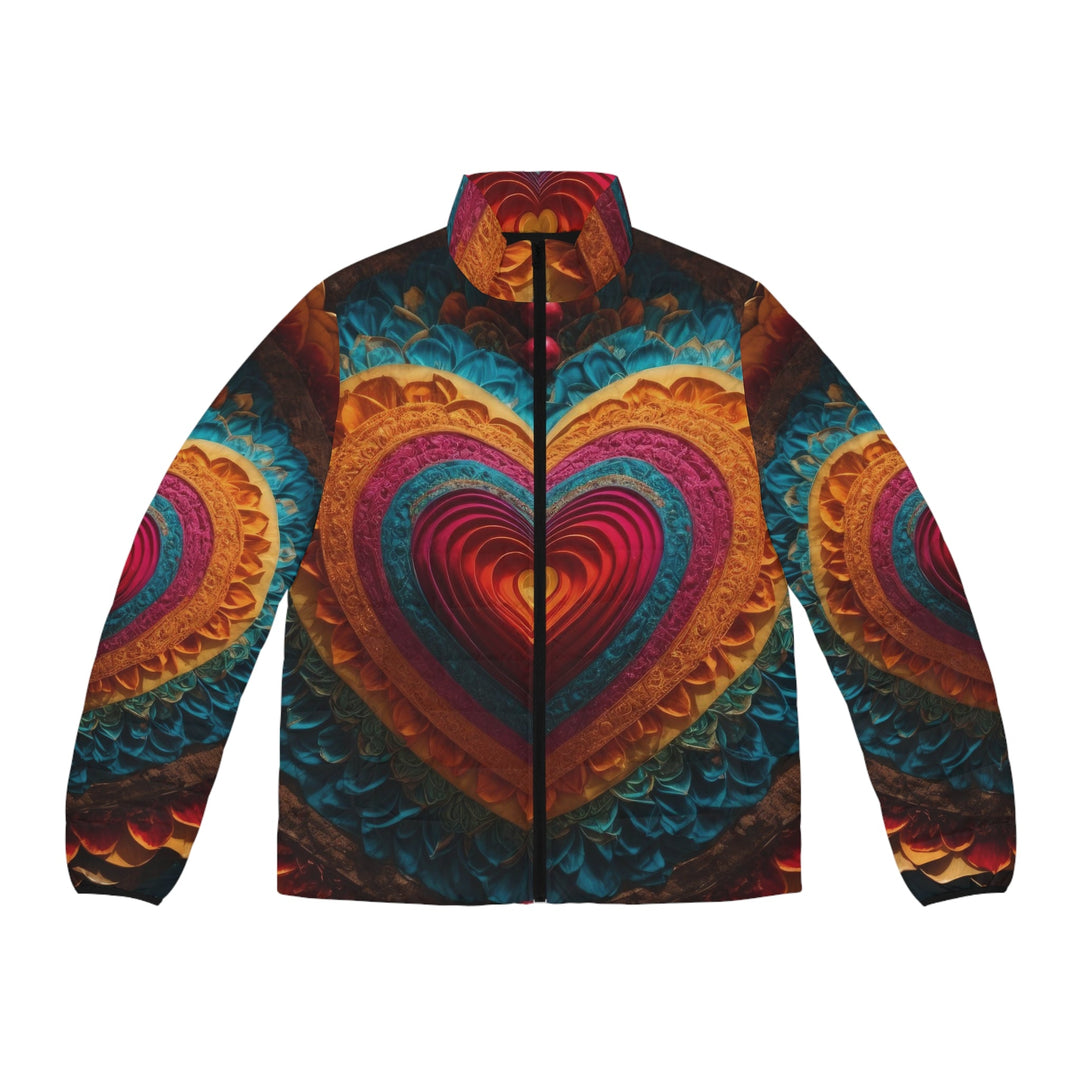 Vibrant Heart Mandala - Puffer Jacket - All Over Prints - g(0D·IO) - S - Black zipper -