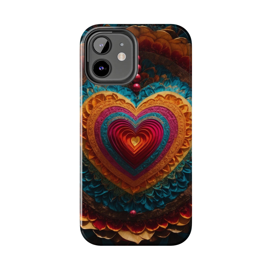 Vibrant Heart Mandala - Tough Phone Case - Phone Case - g(0D·IO) - iPhone 13 Mini - -