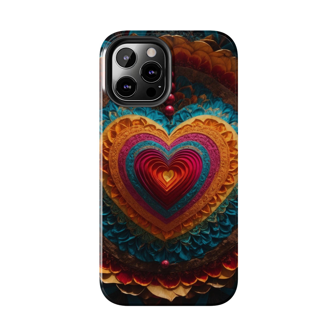 Vibrant Heart Mandala - Tough Phone Case - Phone Case - g(0D·IO) - iPhone 13 Mini - -